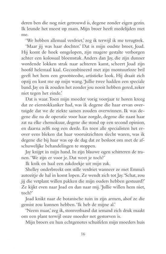 Pagina 16 uit een boek, met tekst over een vrouw en haar familie.