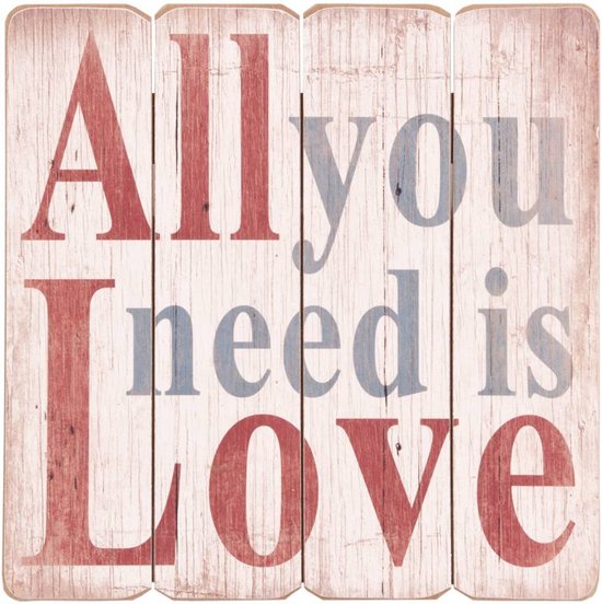 Houten tekstbord - 40 x 40 cm - All You Need Is Love