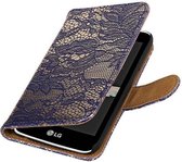 Lace Bookstyle Wallet Case Hoesjes Geschikt voor LG K4 Blauw