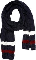 Sjaal - Donker Blauw - Witte en Rode streep - Wol