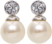 Oorbel steker metaal 25mm, bewerkt met glasparel 14mm lengte en een kristal steen 8mm lengte