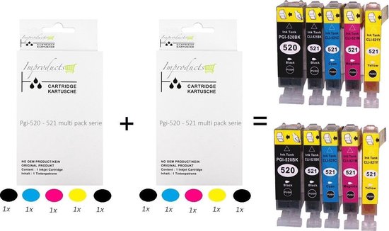 Improducts® Inkt cartridges - Alternatief Canon PGI-520 / CLI-521 XL multi pack 10 stuks