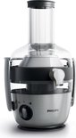 Philips sapcentrifuge in geborsteld staal met transparante container en zwarte band.
