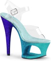 Pleaser Sandaal met enkelband, Paaldans schoenen -36 Shoes- MOON-708OMBRE Paaldans schoenen Blauw/Transparant