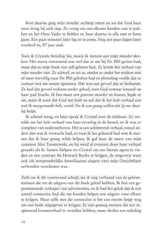 Pagina met tekst uit een boek: 'Het ging zo snel. Maar ik realiseerde me dat ik niet alleen was. Ik wist dat God mijn ziel vasthield.'