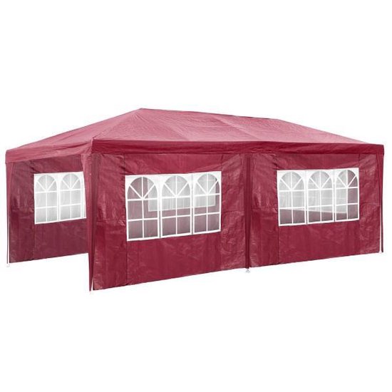 tectake® - paviljoentent rood - 5 zijwanden - 3 x 6 m- tuinpaviljoen - paviljoentent - paviljoen tent - terras paviljoen