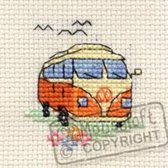 Mini Borduurpakketje ( 6 x 6 cm ) Oranje Volkswagenbusje - Mouseloft