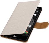 Croco Bookstyle Wallet Case Hoesje voor LG Stylus 2 Plus K530 Wit