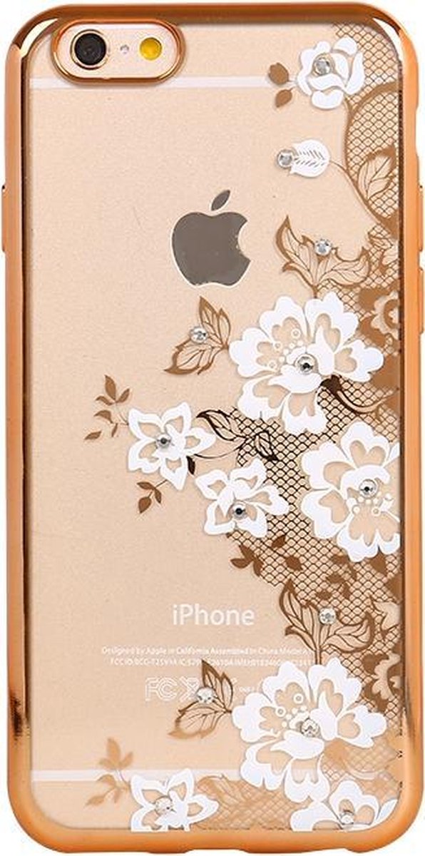 Flexibele TPU Case met grote witte bloemetjes Apple iPhone 5 / 5S / SE - Back Cover - TPU - Gouden Rand
