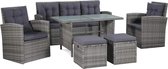 Loungeset poly rattan grijs 18-delig - Inclusief fleecedeken
