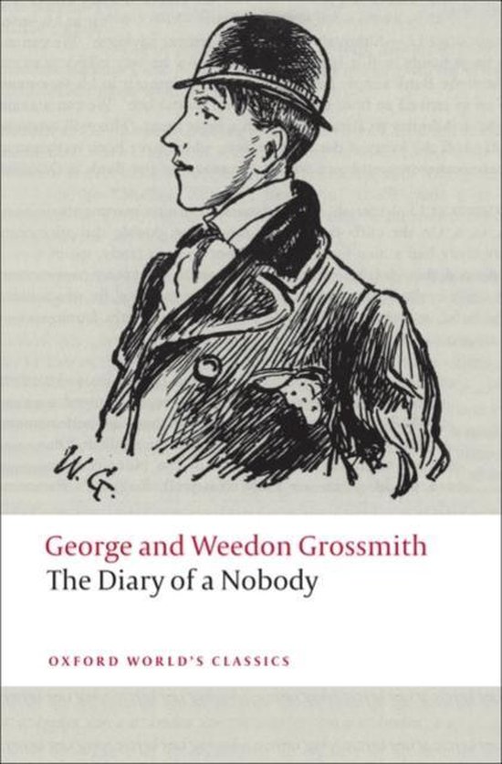 Een zwart-wit illustratie van een man met een hoed en jas. Titel: The Diary of a Nobody.