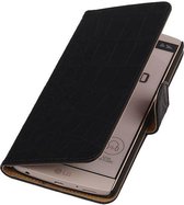 Croco Bookstyle Wallet Case Hoesjes Geschikt voor LG V10 Zwart