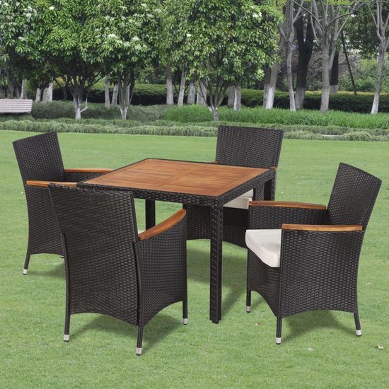 Poly Rattan tuinstoelenset met 4 stoelen en een tafel (incl. Fleecedeken) |  bol.com