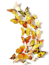 3D Natuurvlinders Geel (12 stuks) - Muursticker / Muurdecoratie voor Kinderkamer / Babykamer / Woonkamer