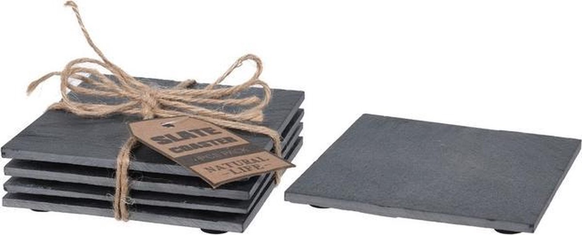4x Leisteen glasonderzetters vierkant 10 cm