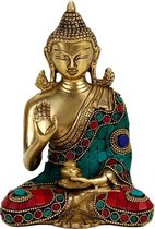 Boeddha Teaching met mozaïek decoratie - 16 - Polyresin - Messing - Metaal - Goud