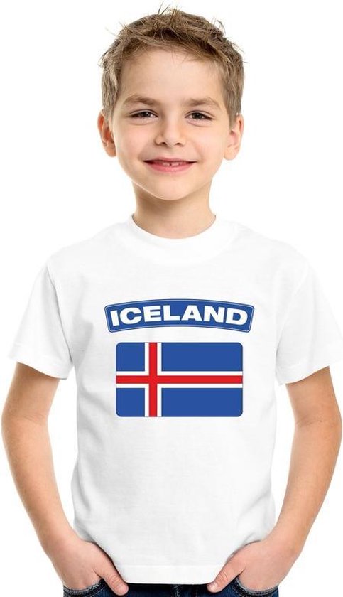 T-shirt met IJslandse vlag wit kinderen 158/164