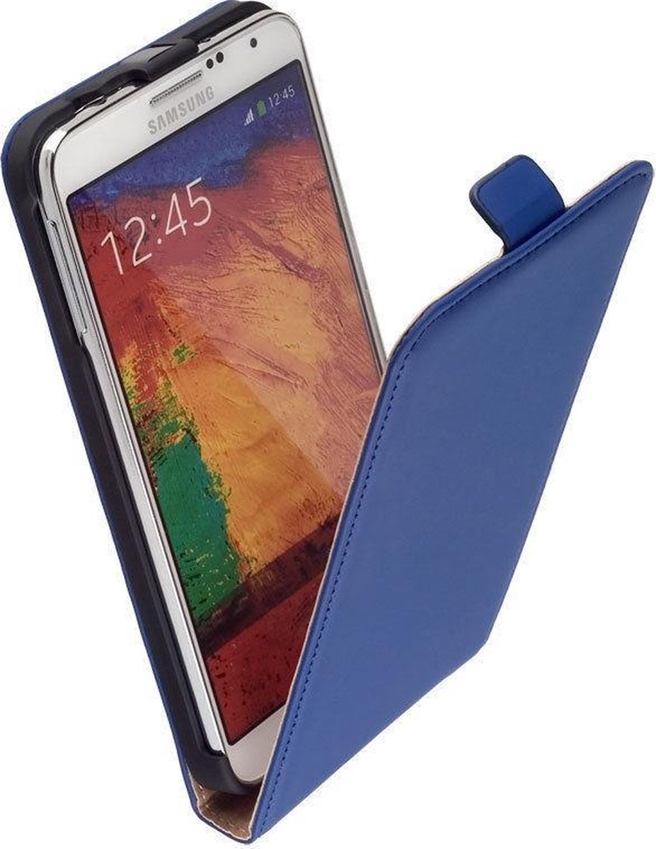 Lelycase Lederen Flip Case Hoesje Samsung Galaxy NEO N7505 Blauw