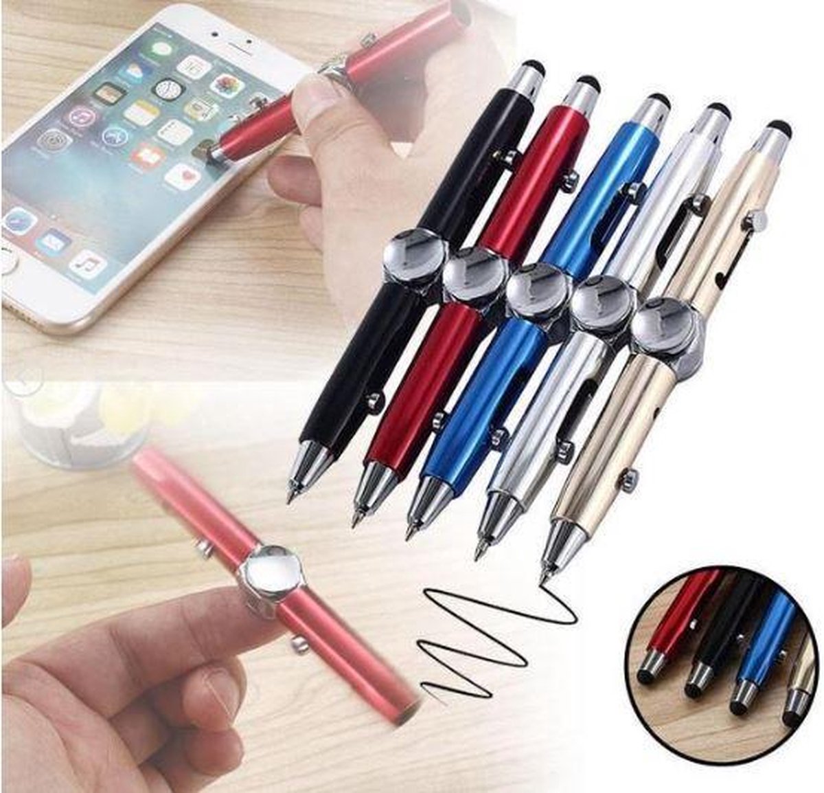 Fidget Spinner Pen – 3 in 1 – Inschuifbare pen/stylus – Extra navulling  voor pen - Pen... | bol.com