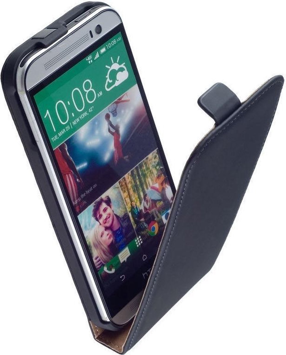 LELYCASE Zwart Lederen Flip Case Cover Hoesje HTC One Mini 2