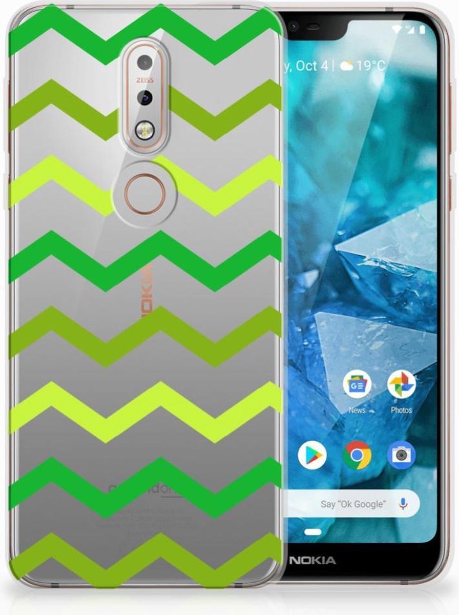Nokia 7.1 TPU bumper Zigzag Groen