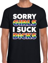 Sorry girls i suck dicks t-shirt - gay pride shirt met regenboog tekst voor heren - gaypride kleding M