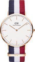 Daniel Wellington Classic Cambridge - Horloge - Blauw/Wit/Rood Nato Band - Rosékleurige Kast