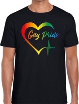 Gay pride kloppend hart regenboog gaypride shirt zwart heren L