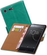 Zakelijke Book Case Telefoonhoesje Geschikt voor de Sony Xperia XZ Premium - Portemonnee Hoesje - Pasjeshouder Wallet Case - Groen