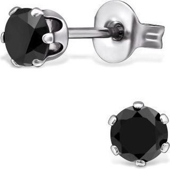 Stalen oorbellen zirkonia 4mm zwart | bol.com