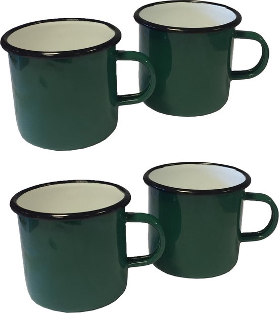 Emaille - groen met zwarte rand witte binnenzijde - 8 - 4 | bol.com