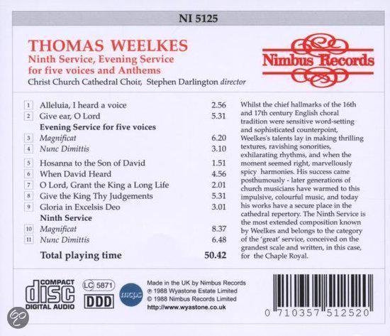 Christ Church Cathedral Choir, Stephen Darlington - Weelkes: Ninth Service & Anthems (CD)