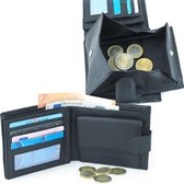 Zwarte Leren Portemonnee - Uitklapbaar Schudbakje - RFID - 12 Pasjes