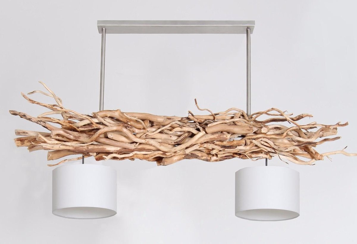 Inwoner amateur of hanging takken lamp 2 kapjes frame 150 cm met witte kapjes | bol.com