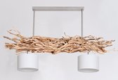 hanging takken lamp 2 kapjes frame 150 cm met witte kapjes