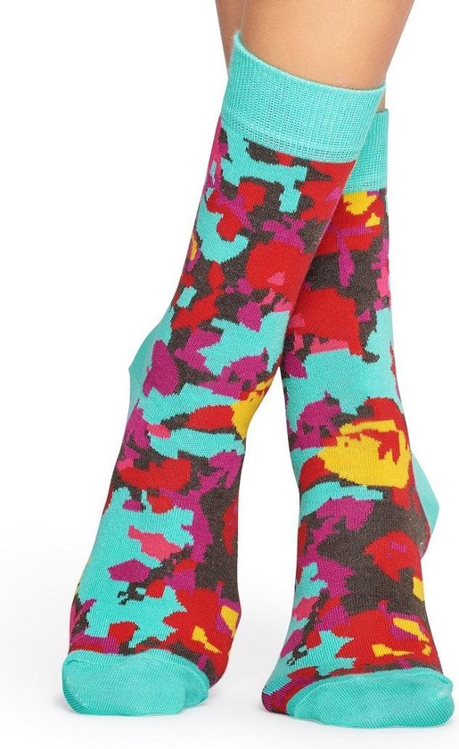 Happy Socks Chaussettes Fleurs Abstraites - Turquoise / Rouge - Taille 41-46