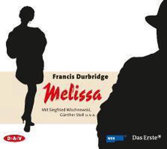 Silhouet van een vrouw met hakken en de titel 'Melissa' in rode letters.