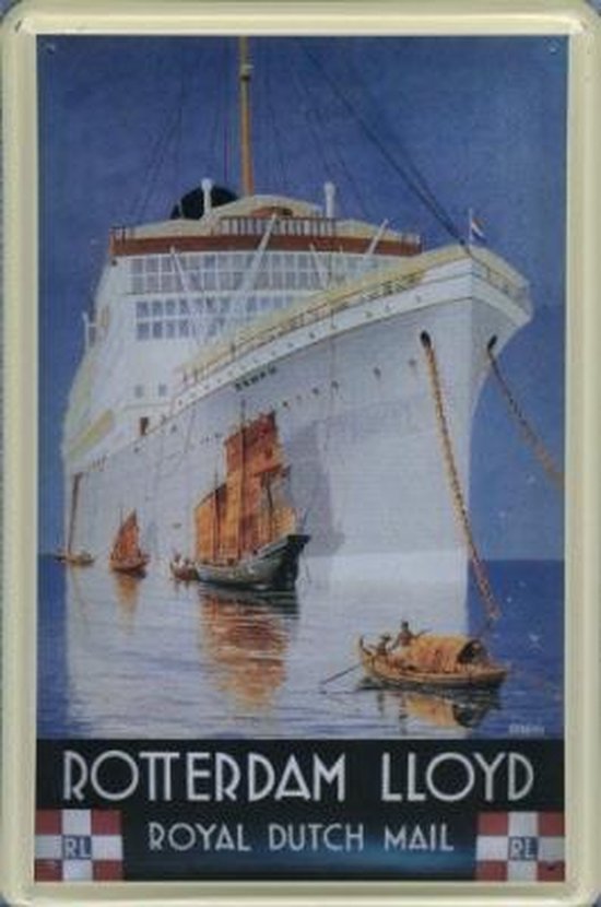 Rotterdamsche Lloyd Dempo -  Reclame schip Dempo - Metalen reclamebord - 15x10 cm