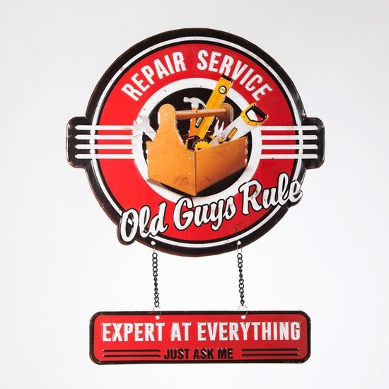 Signs-USA Old Guys Rule - repair service - retro wandbord - vader klussen - 35 x 41,5 cm