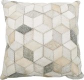 Rocaflor - kussen - huid -vacht - geometrisch patroon | ivoorwit | leer | 50x50 cm | vierkant - wit