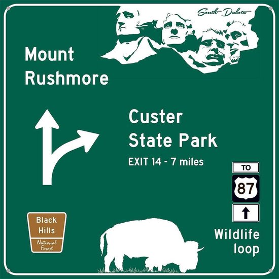 Signs-USA Verkeersbord - Mount Rushmore South Dakota - Wandbord - Dibond - 74x74 cm
