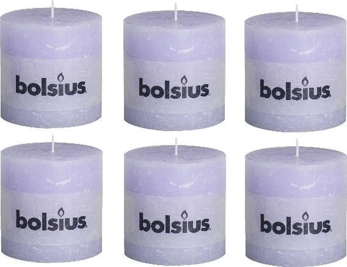 Bolsius Stompkaars rustiek - Pastel Paars - H10xD10 cm - 6 stuks