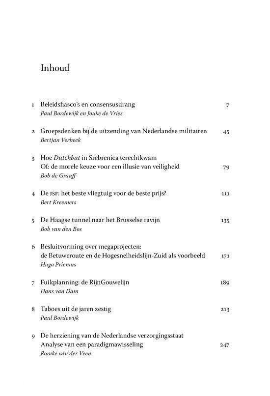 Inhoudsopgave van een boek met een lijst van negen hoofdstukken, auteurs en paginanummers.