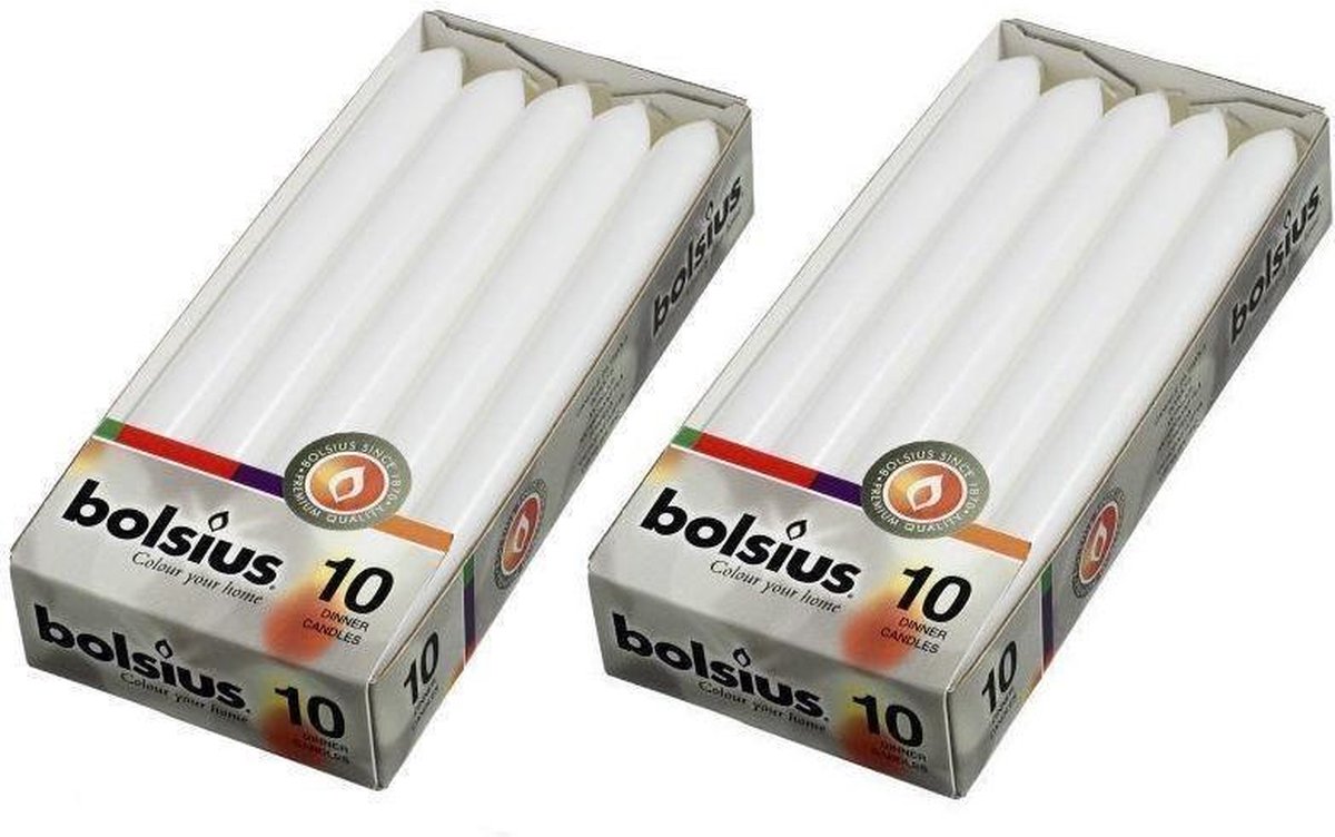 Bolsius Dinerkaarsen 230 20 kleur wit 20 kaarsen in 2 verpakkingen