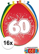 Ballonnen 60 jaar van 30 cm 16 stuks + gratis sticker