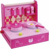 Jumini Houten Mini-keuken Roze 10-delig fornuis