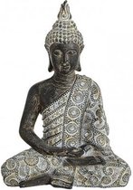 Boeddha beeldje grijs/zwart 24 cm - Tuin decoratie/woonaccessoires Boeddha beelden