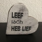 Houten Teksthart 10 cm "Leef Lach Heb Lief" - Kleur Antique White
