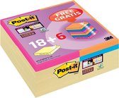 Post-it® Super Sticky Notes Canary Yellow™ 18 blokken + 6 Post-it® Super sticky Color Pads Bangkok Color Collection gratis 76 mm x 76 mm 90 Sheets