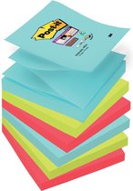 Post-it® Super Sticky Z-Notes - Jeu de couleurs Miami - 2x Aquawave, 2x Néon vert, 2x Poppy